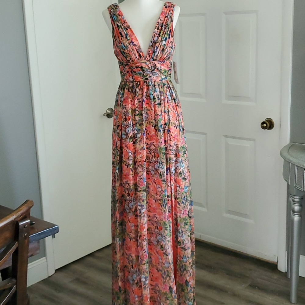 Aiden Mattox Floral Print Chiffon Dress